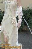 2 Piece Dress Set Woman Casual Long Sleeve Crop Tops + Elegant Solid Strap Midi Dress Party Korea Fashion Suit 2023 Summer-Outfit