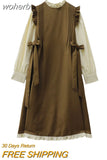 Sleeve Midi Dress for Women Retro Autumn Clothing Bows Baggy Sweet Cute Japan Style Harajuku Students New Vestidos Vintage-Outfit