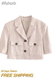 2023 Women Summer 2-Pieces Sets Casual Solid Linen Blazers Coats and Shorts Skirts Female Street Two Suits Clothing-Outfit