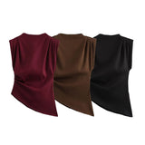 New Women's Fashion Asymmetric Folding Decoration Shoulderless Sleeveless Top