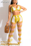 Block Knit Rib 2 Piece Set Summer Beach Wear Sexy Crochet Fishnet Lace Up Bra Crop Top + Pants Club Oufits Tracksuit Women-Outfit