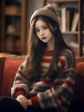 Spring And Autumn Retro Striped Sweater Women Winter Languid Wind 2025 New External Wear Soft Knitted Shirt
