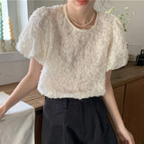 Woherb Chic Sweet Flower Texture Sense Short-Sleeved Chiffon Shirt Female Summer New French Temperament Small Shirt Jacket-Outfit