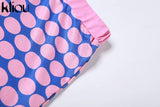 Kliou Aesthetic Polka Dots Print Two Piece Set Women Casual O-neck Half Sleeve Slim Fit Tops+Fashion Streetwear Hipster