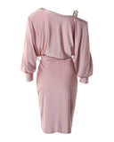 Women Party Evening Mini Dress Long Sleeve Sexy Chain Strap Cold Shoulder Belted Bodycon Dress Casual Fashion Solid Color-Outfit