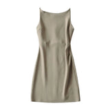 New Spring Style One-Word Pleated Solid-Color Dress Sexy Sling Hip Skirt-Outfit