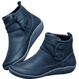 Arch Support Ankle Boots Vintage Punk Slip on Cross Strappy Winter Leather Boots Casual Soft Flat Walking Shoes Red