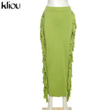 Kliou Side Tassel Women Skirt Elegant Unique Robe Straight Skinny Hight Waist Stretchy Hot Streetwear Style Female