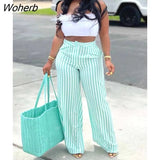 Women Casual Striped Loose Pants Chic Streetwear Trousers-Outfit