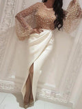 Women Elegant Formal Gown Maxi Dress Female Stylish Long Party Dress Beaded Embellished Mesh Patchwork Slit
