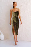 Sleeveless Spaghetti Strap Black Silk Long Dress Sexy Backless Elegant Green Satin Party Dress Woman Split Midi