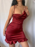 Sexy Irregual Collar Sleeveless Solid Ruffles Mini Bodycon