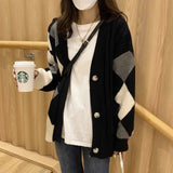 Woherb Color Diamond Case Knitting Cardigan Female 2024 New Early Autumn Dress Lazy Loose Wear College Style Sweater Coat-Outfit