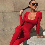 hirigin Fall Winter Long Sleeve Jumpsuit Women V Neck Bodycon Rompers Womens Jumpsuit Black Casual Fitness Streetwear