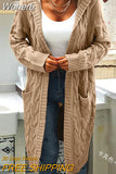 Women Sweater Mid-Length Women'S Overcoat Cardigan Solid Color Hooded Twisted Knitted Open Loose Sweaters-Outfit