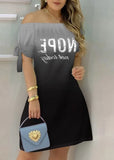 Printed Off Shoulder Short Sleeve Casual Midi