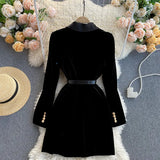 Sister Winter Dress 2023 New Ladies' Suit Collar Temperament British Style Double-Breasted Velvet Dress-Outfit
