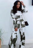 Print Crop Top and Flare Trousers 2 Piece