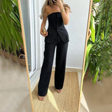 Woherb 2023 New Casual Fashion Suit Button Temperament Strapless Suit Pants-Outfit