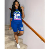 hirigin Women Set Two Piece Set Tracksuit Black Girl Magic Tee Top Knee Length Jogger Sweatpant Suit Fitness Outfit Matching