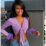 Woherb 2024 Crop Umbilical Hair Long Sleeve T-Shirt A Women's Hair-Outfit