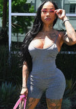 Grey O-Neck Sleeveless Solid Skinny