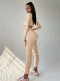 Yoga Clothing Tie Rope Long Sleeve Crop Top And Pant 2