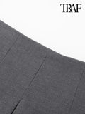 Women Fashion With Pleated Shorts Skirts Vintage High Waist Side Zipper Female Skort Mujer-Outfit