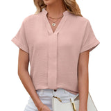 / Summer 2024 New Chiffon V-Neck Pure Color Short-Sleeved Loose Jacket Shirt-Outfit