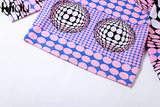 Kliou Aesthetic Polka Dots Print Two Piece Set Women Casual O-neck Half Sleeve Slim Fit Tops+Fashion Streetwear Hipster