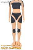 Mesh Patchwork Tracksuit Women Sexy O Neck Long Sleeve Crop Top + Pants Suits Club Party Two Piece Set Outwear Clothes-Outfit