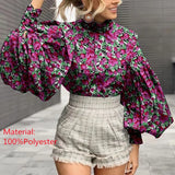 Women Big Lantern Sleeve Shirt Elegant Street Party Blouse 2022 Fashion Stand Collar Casual Loose Blusas Solid Tunic