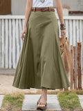 Patchwork Skirt Women 2022 Summer A-line Midi Skirts Casual Solid Loose Bottoms Ladies Zipper High Waist
