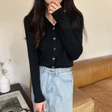 Woherb And Autumn New Polo Collar Sweater Short Jacket Women's Fashion Slim Pure Color Simple Small Cardigan Single Coat-Outfit