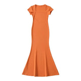 Trendy Women's Dress Street Shot Square Collar Fishtail Short-Sleeved Dress Slim Body Shows Thin Buttocks Spicy Girls Short Skirt-Outfit