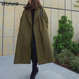 Women Solid Loose Casual Simple All Match Autumn New Trendy Womens Long Coat Open Stitch High Quality Turn-down Collar Chic-Outfit
