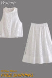 2023 Women Summer 2-Pieces Sets Sweet Solid Embroidery Blouses Tops and Skirts Female Elegant Street Two Suits Clothing-Outfit