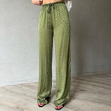 Black Pants Women Fashion Lace-up Loose Trousers Ice Silk Casual Leopard Print Retro High Waist Straight Pants Streetwear-Outfit