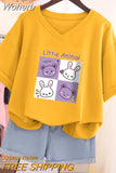 Plus Size T Shirt 100% Cotton L-5XL Tshirt Short Sleeve Women Top 2023 Summer Cartoon T Shirt V Neck Oversized T Shirts-Outfit