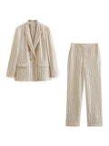 2023 Women Summer Pant Suits 2 pieces sets Casual Striped Blazers Coats and Trousers Female Elegant OL Suit Clothing-Outfit