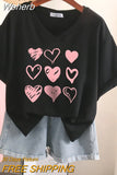 100% Cotton L-6XL T Shirt Plus Size Tshirt Short Sleeve Women Top Summer Heart Print Sweet V Neck Oversized T Shirts-Outfit