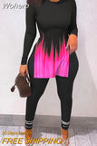 Of Two Fashion Pieces For Women Long Sleeve Slit Letter Print Top & Skinny Pants Set Daily Tracksuit FreteGratis-Outfit