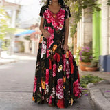 Summer Maxi Dress Women 2021 Floral Tie Dye Print Loose Long Dresses Robe Short Sleeve V Neck Sun Beach Dress Vestidos Plus