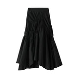 Half-Dress Girl Spring And Summer 2025 New Ins Super Fire Black White Folded Long Skirt