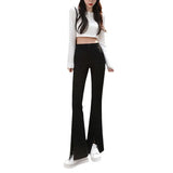 Woherb Suit Bell Bottom Pants Children 2024 Autumn New High Waist Show Thin Feeling Pants Slit Casual Micro Pants-Outfit