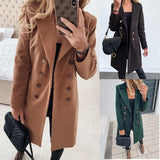 Autumn Winter New Fashion Lapel Long Sleeve Women's Jackets Casual Slim Solid Double Breasted Ladies Long Jackets
