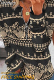 Look Print Zip Detail Long Sleeve Top Women Fashion Casual T Shirt-Outfit