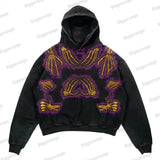 Street Comic Loose Hooded Sweater New Y2K Loose Autumn American Retro Print Skull Trend Sweater Ins Wind Couple Jacket 1028-0-Outfit