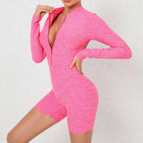 Woherb Collar Zipper Open Back Long Sleeve Onesie Dance Fitness Sports Onesie Sexy Tight Yoga Dress Woman-Outfit