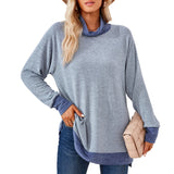 / Winter 2023 New Women's Scarf Collar Color Long-Sleeved Loose T-Shirt Top-Outfit